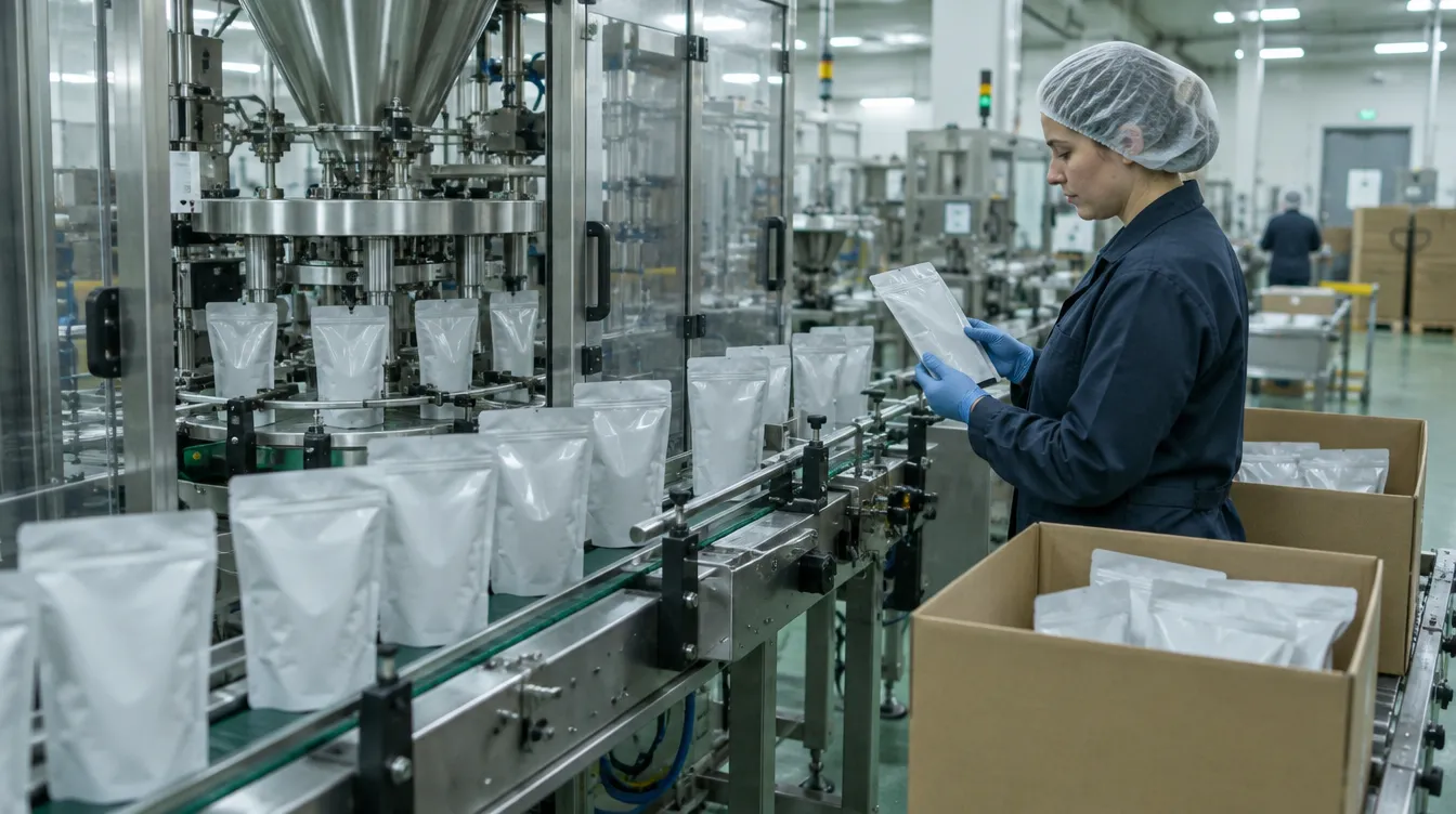 A packaging line filling flexible pouches